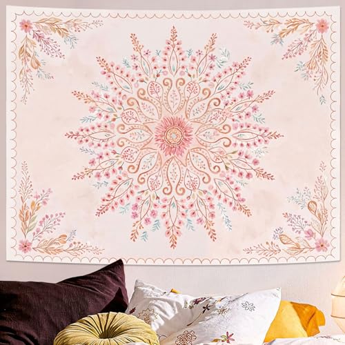 Floral Mandala Tapestry Boho Tapestry for Bedroom Pink Tapestries Wall Hanging Living Room Wall Art and Home Decor 60x80