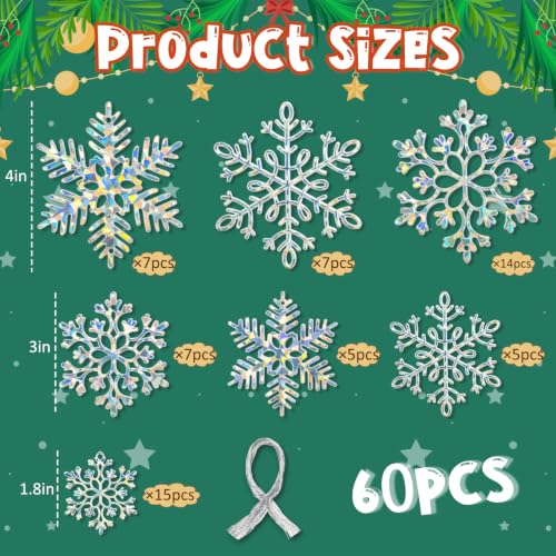 Christmas Snowflakes Ornaments Decorations for Winter Holiday (60 Count)