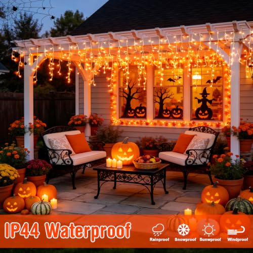Orange Halloween Icicle Lights Outdoor