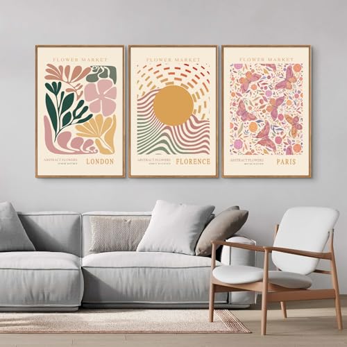 Boho Flower Market Framed Canvas Wall Art Set (3 Count)