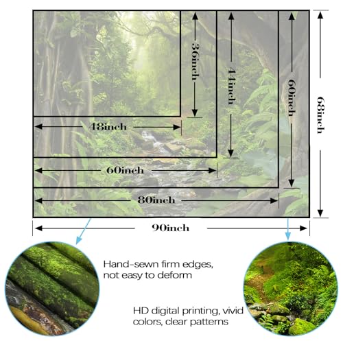 Green Rainforest Tapestry Nature Forest Tapestry for Bedroom Aesthetic Misty Tropical Jungle Trees Flowing Stream Landscape Tapestries Wall Hanging for Living Room Dorm 48 x 36 Inch