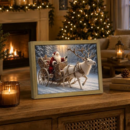 Wood Framed Vintage Santa Claus Sleigh Wall Art