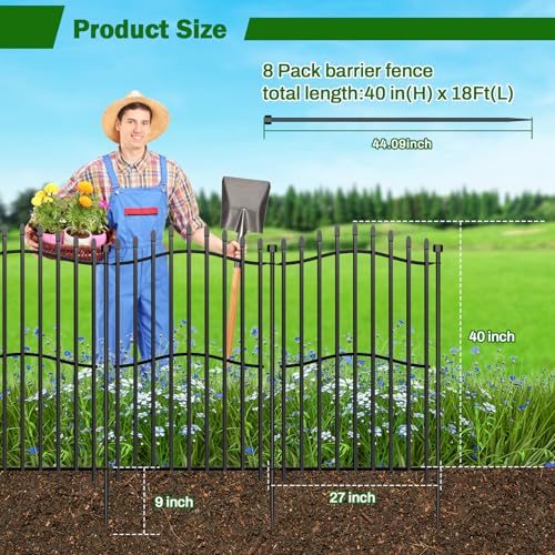 8 Panels No Dig Decorative Garden Fence with Gate