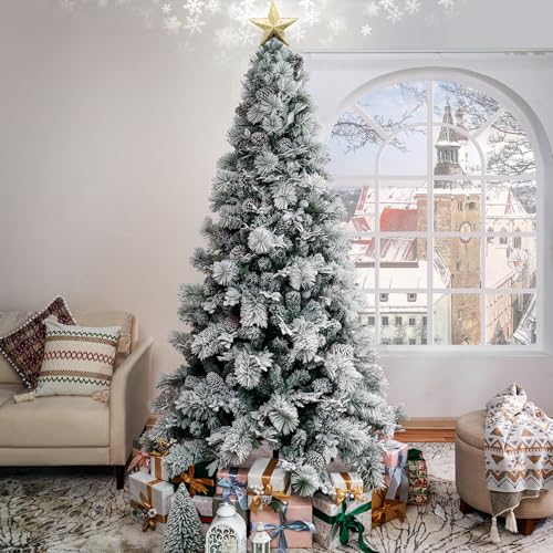 Darla 6.5ft Snow Flocked Rotating Christmas Tree with Star Projector