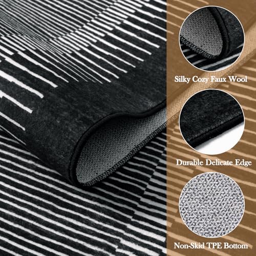 Striped Black Area Rugs 9x12 Living Room (108 Sq Ft)