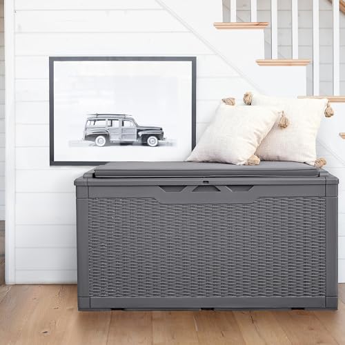 Deck Box 98 Gallon Waterproof Resin Storage Box with Cushion