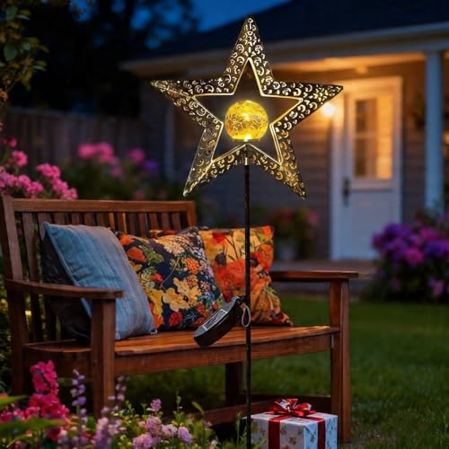 Star Solar Lights Garden Outdoor Decor Waterproof Metal Solar Stakes Lights for Patio Yard Walkway Lawn Patio Mothers Day Garden Gifts Mom Wife Grandma