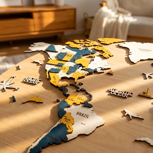 3D Wooden World Map Wall Art