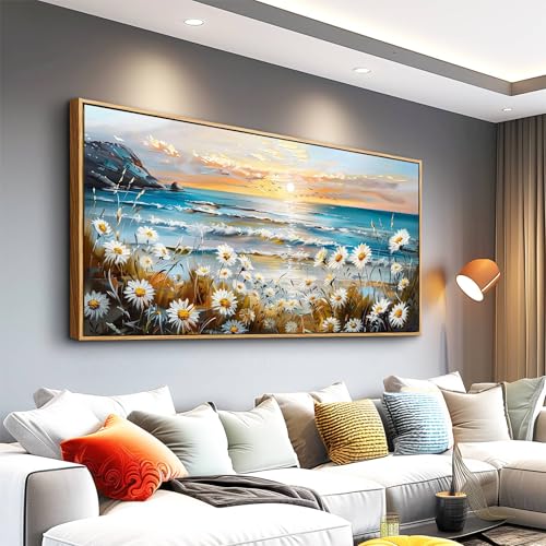 Large Canvas Print Wall Art Farmhouse Bedroom Wall Decor For Living Room Restaurant Office Flowers Marine Landscape Painting Nature Beach picture Artwork Poster Modern Home Decor 24x48 In