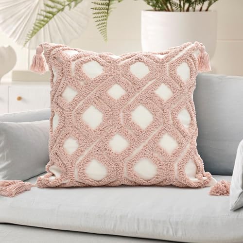 Boho Throw Pillow Covers 18x18 Tufted with Tassles