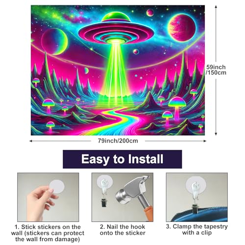 Blacklight Tapestry Alien Planet Room Wall Art 78 x 59 Inch