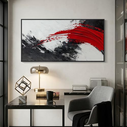Extra Large Framed Red Black White Abstract Wall Art for Living Room