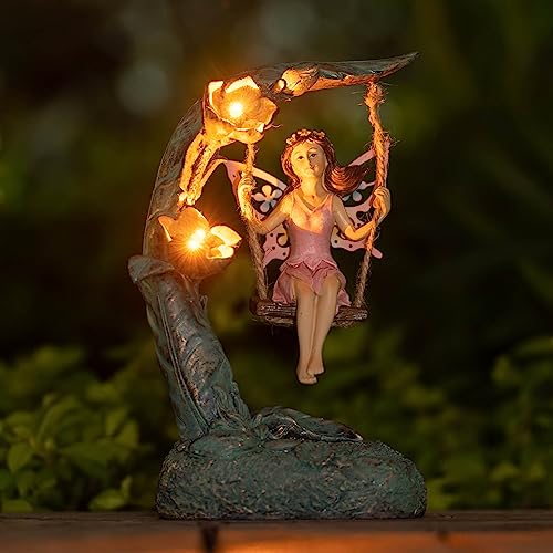 Garden Flower Fairy Outdoor Statue Decor Funny Swing Fairy Ornaments Figurines for Patio Lawn Yard Porch Outside Garden Gifts
