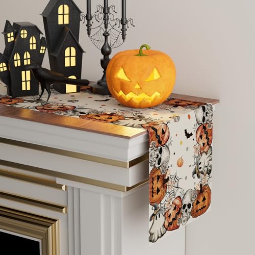 Halloween Skeleton Ghost Table Runner for Table Decoration 13x120 Inch (10.899 Sq Ft)