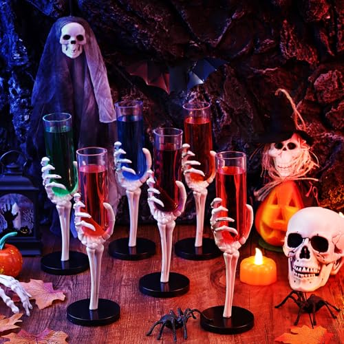 6 Pcs Halloween Skeleton Hand Wine Glass 2.7 oz Halloween Goblets with Skeleton Hand Plastic Champagne Flutes Spooky Creepy Cups for Haunted House Party Decorations (6 Count)
