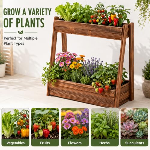 36" 2 Tier Freestanding Elevated Wooden Raised Garden Bed
