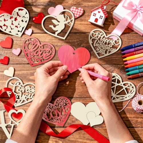 36PCS Wooden Heart Ornaments to Paint Valentine's Day Craft (36 Count)