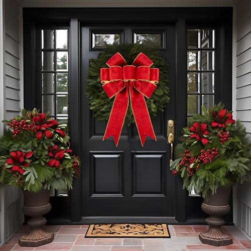 2pcs Large Christmas Bows Velvet Red Bows Holiday Red Christmas Bows Decorations for Wreath Velvet Bows Decor for Christmas Tree Topper