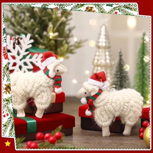 3 Pieces Felt Sheep Christmas Ornaments Sheep Decorative Hanging Ornaments Vintage Farm Wooly Lamb Tree Xmas Pendant Curly Decor for Holiday Figurines Gifts