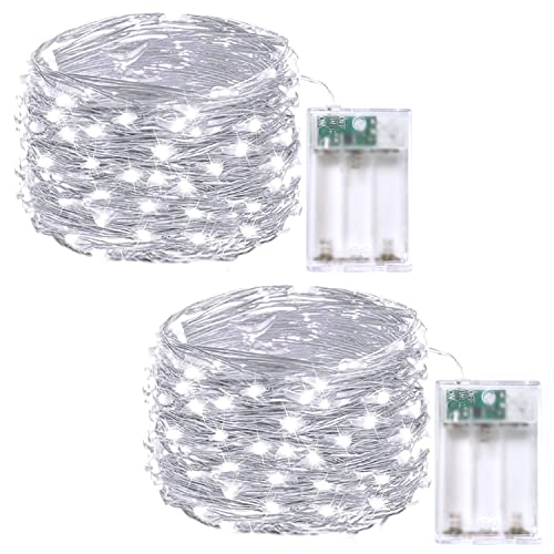2 Pack Fairy Lights Battery Operated 16 FT 50 LED String Lights Cool White (2 Count)