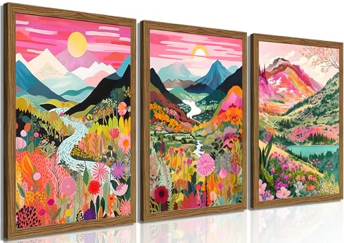 Boho Colorful Mountain Wall Art Set of 3 (3 Count)