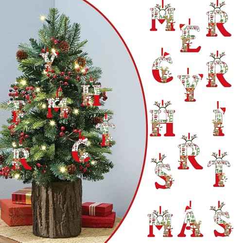 Mtruil 14Pcs Merry Christmas Alphabet Xmas Ornaments Elk Hat Hanging