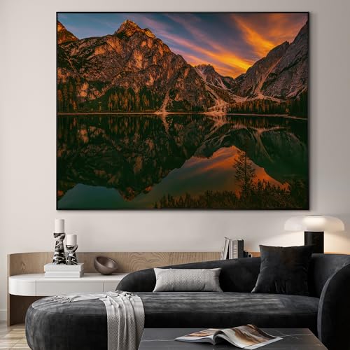 60"x72" Extra Large Framed Wall Art Majestic Mountain Landscape Reflected in Lake at Sunset for Home Living Room Bedroom Decor