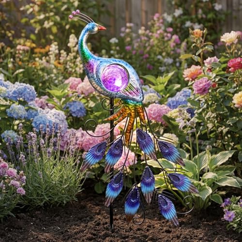 Solar Peacock Metal Garden Stake Outdoor Light 33"