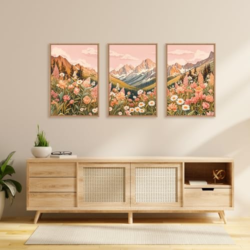 Large Abstract Colorful Mountain Framed Canvas Wall Art