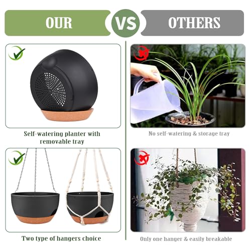 12 Inch Self Watering Hanging Planters with Removable Reservoir (2 Count)