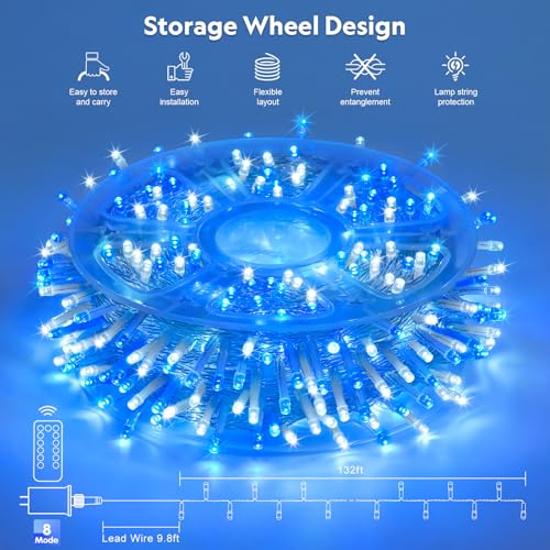 400 LED Blue and White Christmas Lights Indoor Outdoor with Remore (132 Foot)