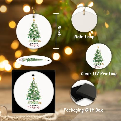 Green Ribbon Mahjong Christmas Tree Ceramic Ornament Gifts