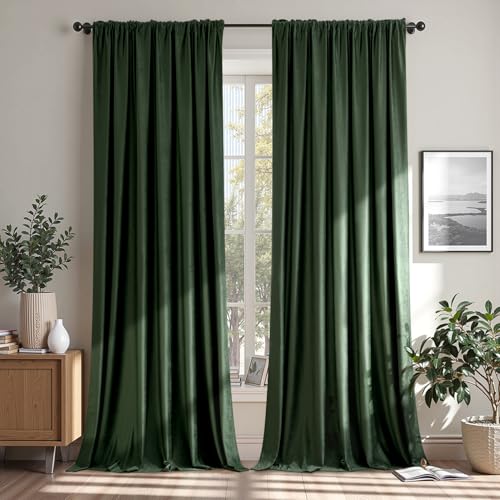 Olive Green Blackout Velvet Curtains Drapes 84 Inch Long 72"x84" (2 Count)