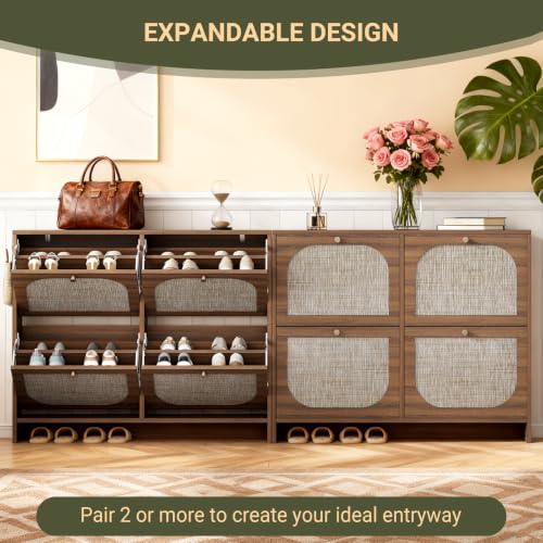 Freestanding Ultra Slim Fluted Accent Shoe Storage Cabinet for Entryway