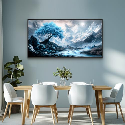 Black Framed Canvas Wall Art For Living Room Wall Decor For Bedroom Office Wall Decorations Blue Tree Landscape Paintings Modern Pictures Artwork Room Aesthetic Home Decor 20x40 In