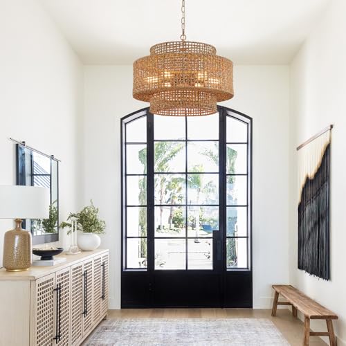 23.8" Gold Rattan Chandelier