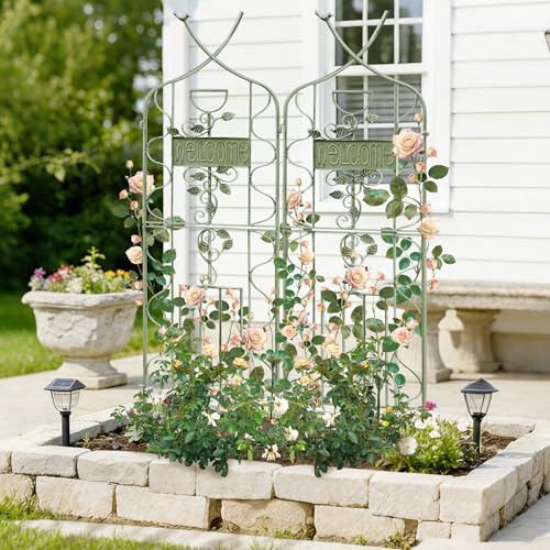 59.5 x 36in Rustic Iron Arch Decoration Garden Trellis with Metal Coating