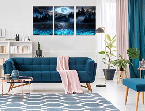 Moon Deer Ocean Landscape Picture Wall Art For Living Room & Bedroom