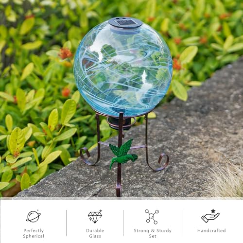 10 Inch Solar Glass Gazing Ball with 9.4" H Metal Stand