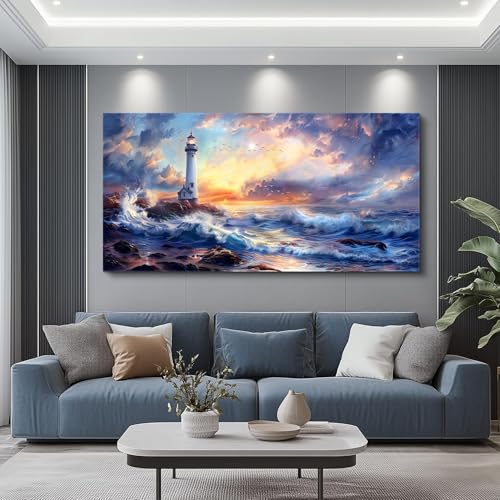 Wall Art For Bedroom Wall Decorations For Living Room Modern Office Wall Decor Seaside Scenery Lighthouse Mountain Pictures Canvas Printed Artwork Restaurant Home Decor Aesthetics 24"X48"