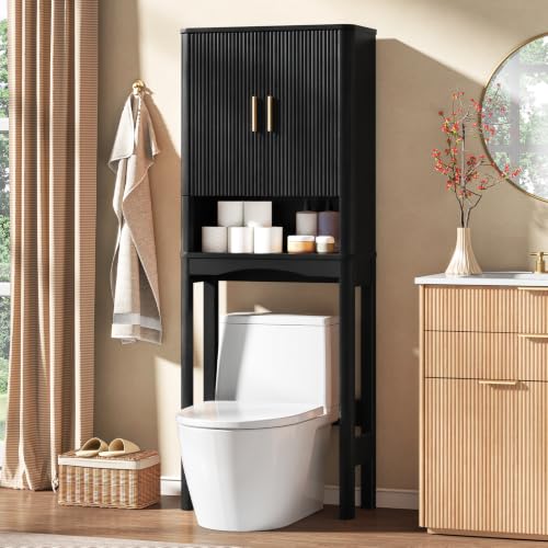 Farmhouse Over the Toilet Storage Cabinet with 2 Fluted Doors