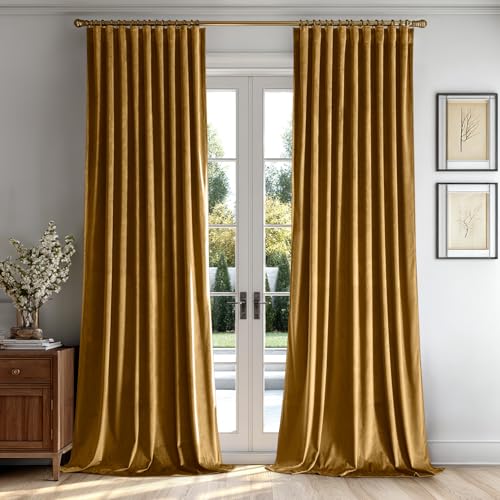 Gold Velvet Pinch Pleat Blackout Curtains W52 X L108 Inches (2 Count)