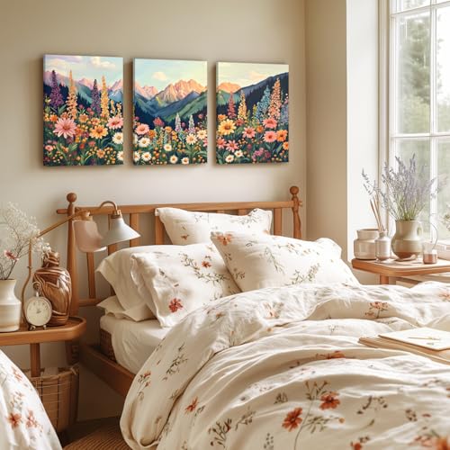 Wrapped Canvas Boho Moutain Wildflower Wall Art Set of 3 (3 Count)