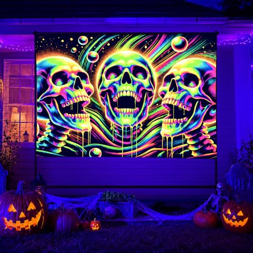Blacklight Tapestry Skull Gothic Wall Hanging 78 x 59 Inch