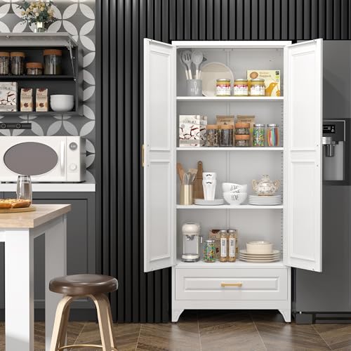 75" Metal Storage Cabinet with Doors and 3 Adjustable Shelves