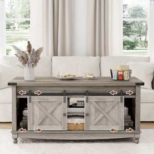 48" Farmhouse Lift Top Coffee Table with Storage Sliding Barn Door & Large Hidden Compartment