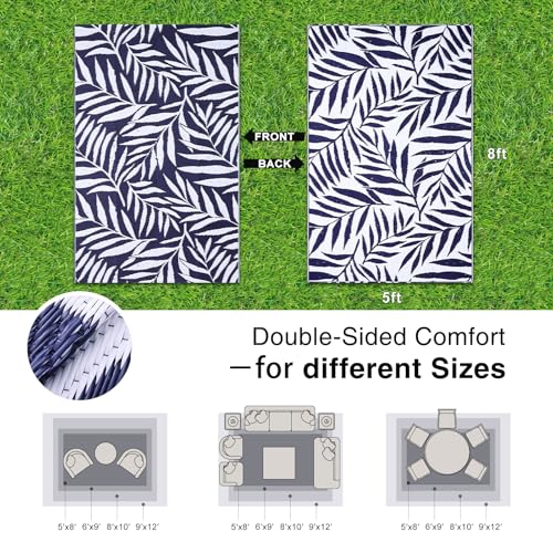 Outdoor Rug 5x8 ft Waterproof Reversible Leaf Mat