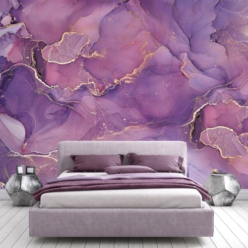 Purple Marble Fabric Wallpaper Abstract Texture Mural Bedroom 140" x 91"