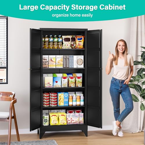 Wide & Deep Metal Storage Cabinets with 2 Doors and 5 Shelves