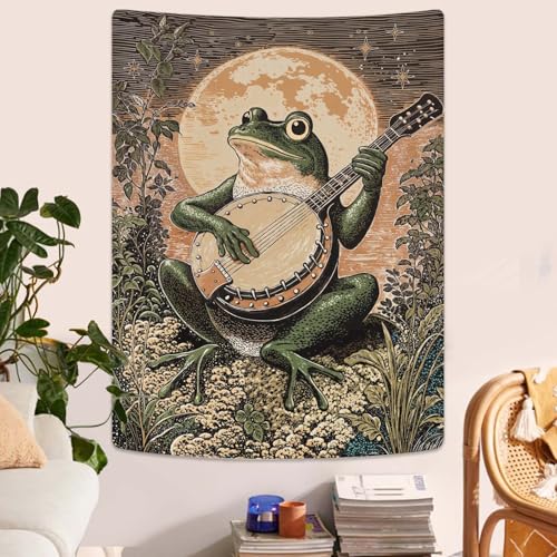 Moonlit Banjo Frog Wall Tapestry